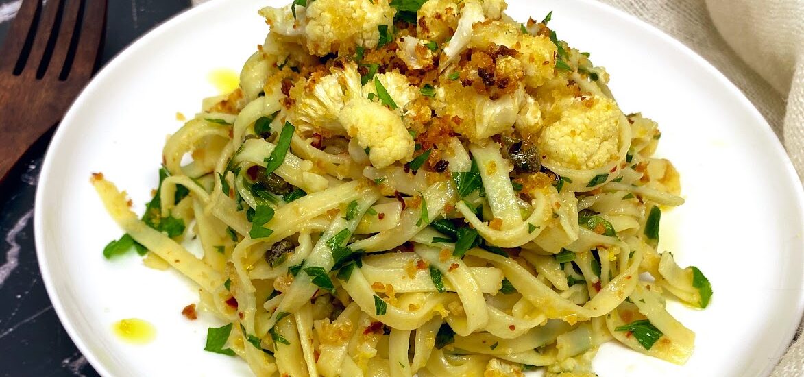 Roasted Cauliflower Pasta with Caper Lemon and Parsley