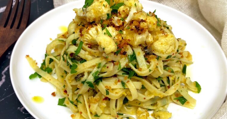 Roasted Cauliflower Pasta with Caper, Lemon and Parsley