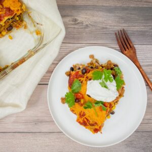 Vegetarian Layered Taco Bake is delicious and a perfect week night meal.