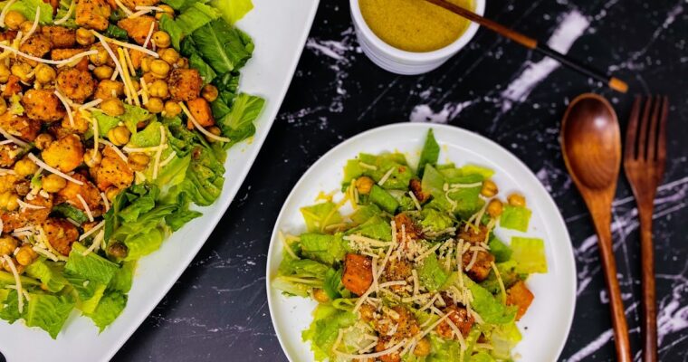 Vegetarian Buffalo Chicken Caesar Salad With Vegan Dressing