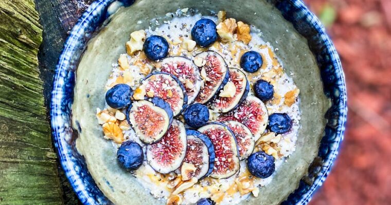 Warm Oats with Figs Nuts Seeds and a Peanut Butter Drizzle